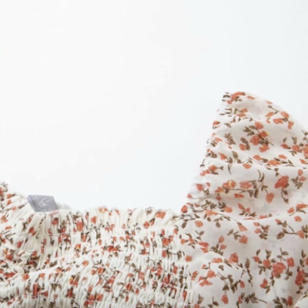 CLEARANCE Floral Smocked Chiffon Off Shoulder Crop Top - Picture 7 of 7